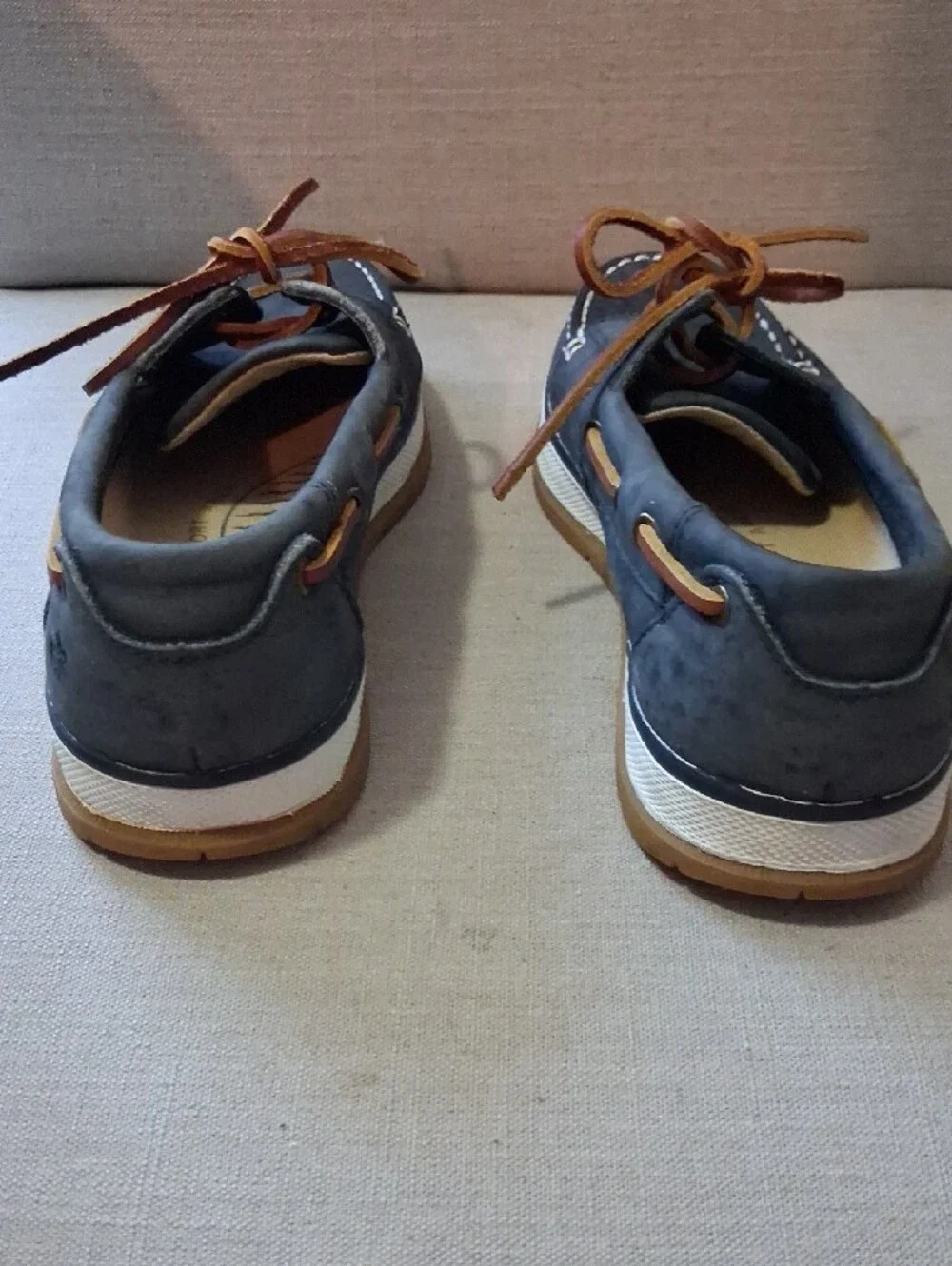 G.H. Bass & Co. Navy Leather Boat Shoes with Tan Laces